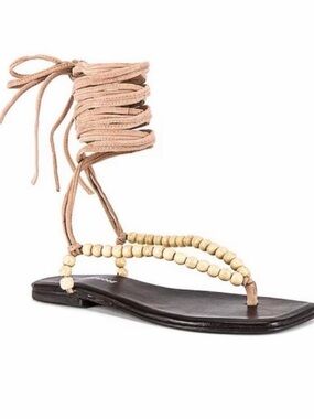 Free People x Jeffrey Campbell Beaded Lace-Up Sandal in Nude and Black